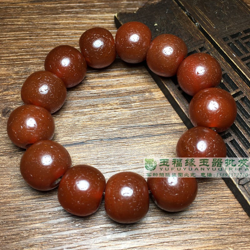 辽金老玛瑙指甲纹红玉髓老型算盘珠单圈西玛车轮桶珠文玩佛珠手串