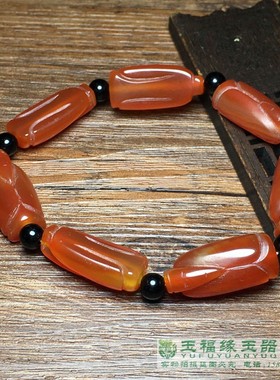 古玩古董明清高古老玉器老柿子红玛瑙玉贵人翁仲吊坠手链