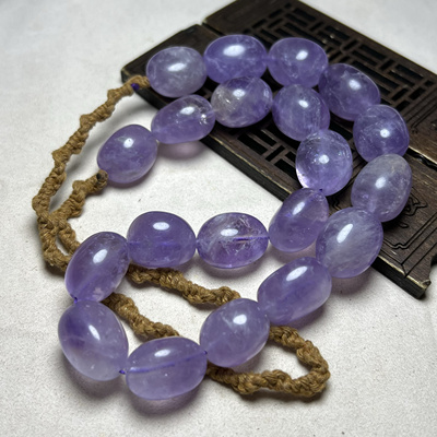 天然薰衣草紫水晶散珠随形项链尼泊尔喜马拉雅紫水晶原石复古项链