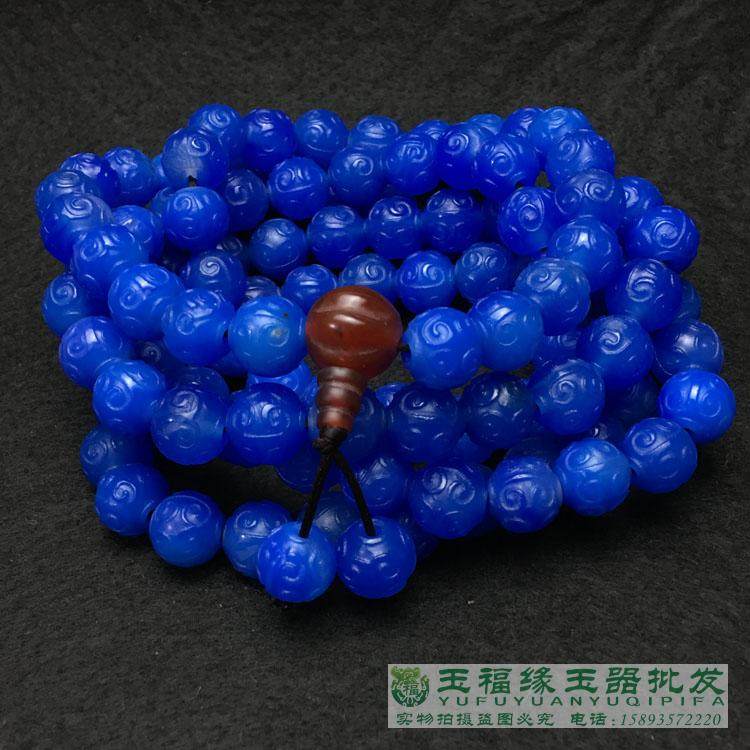 复古玛瑙珠蓝玛瑙佛珠寿纹云纹