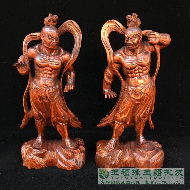 古董古玩收藏老物件 黄杨木木雕刻佛像哼哈二将 仁王金刚力士摆件