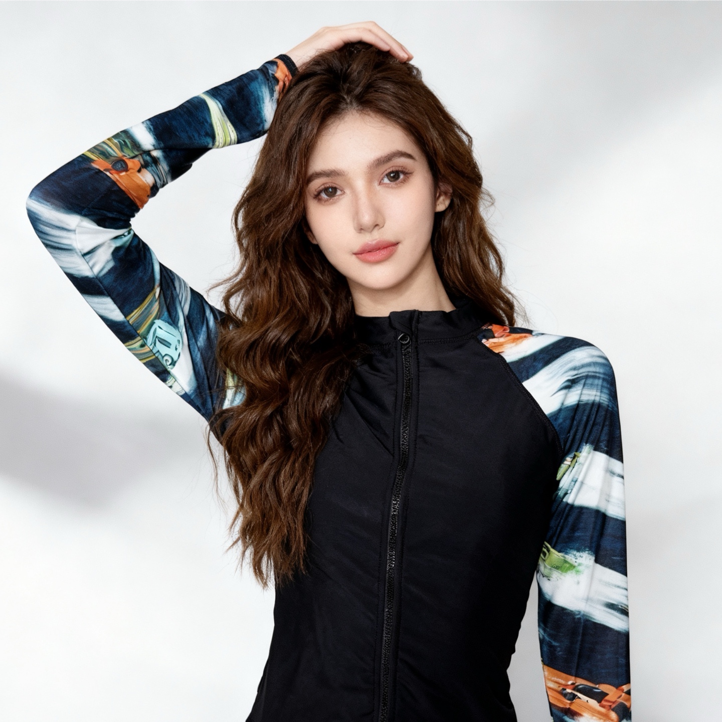 高端印花拉链款冲浪水母潜水泳衣