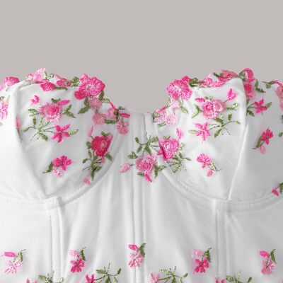 小花刺绣鱼骨抹胸背心