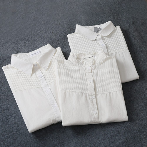 纯色长袖坑条打底衬衫