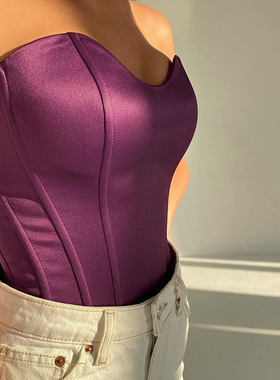 Women's fishbone girdle short wrap vest 鱼骨束腰短款裹胸背心