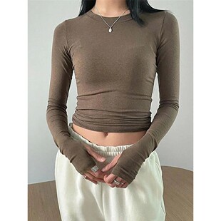 Sleeve Slim Fit 显瘦长袖 T恤女Long Basic shirt 圆领纯色打底