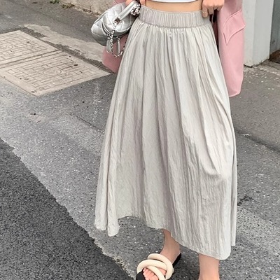 纯色插袋褶皱慵懒半身裙