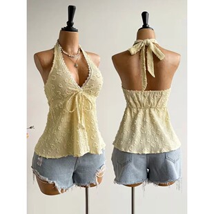 Dot Swiss Backless Sling Women 理露背无袖 Top 挂脖上衣Casual