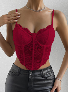 红色蕾丝菱形鱼骨小背心Sexy lace diamond-shaped fishbone vest