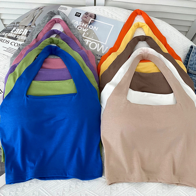 纯色抹胸短款挂脖小背心