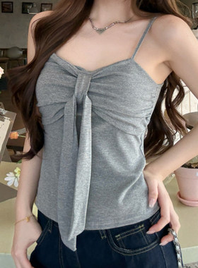 春夏修身吊带带胸垫无袖绑带上衣Fitted v-neck ruched cami for