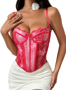 性感辣妹蕾丝修身背心 Sexy hot girl lace fishbone fitted vest