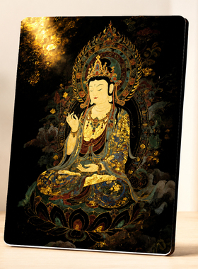 新中式描金观音菩萨摆台玄关禅意供奉桌面装饰摆件保平安