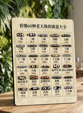看懂60种老天珠寓意大全摆件文玩店桌面天珠知识展示摆台