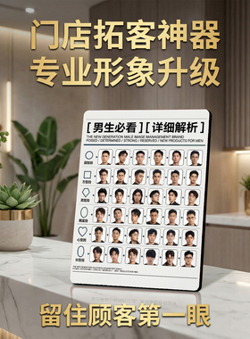 男生脸型发型解析 美发门店展示 桌面摆件 拓客神器