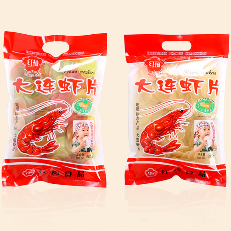 大连特产油炸虾片 自己炸膨化龙虾片彩色散装小零食500克袋装