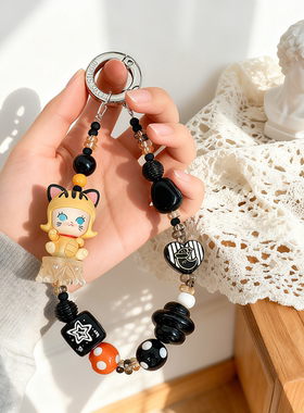 泡泡玛特招财猫系列MOLLY招财原创手机链手机链短款串珠手腕挂绳