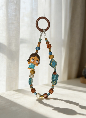 泡泡玛特哭娃萌粒手机链INS风小众设计复古卡通手工串珠手机挂链