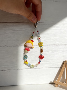 VUUYOO无忧哒娃 红色波点原创手机链手机挂绳钥匙包挂饰包包挂件