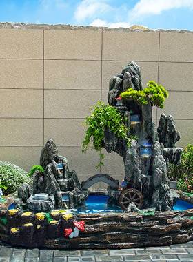 大型假山流水喷泉风水轮鱼池庭院阳台办公室装饰景观招财造景摆件