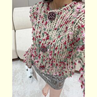 风彩色针织开衫女2025年新款重工粗针编织独特超好看毛衣外套