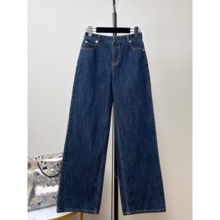 上身版型好水洗丹宁牛仔裤女时尚百搭衍缝暗纹刺绣拼接直筒长裤子