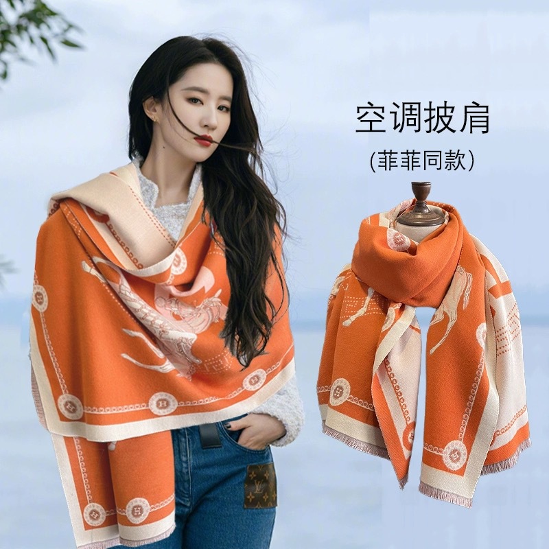 羊毛围巾女冬季2025新款明星同款羊绒大牌空调房长款披肩围脖两用