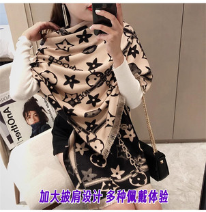 2025新款秋冬老花双面羊绒围巾女加厚保暖百搭空调房披肩围脖两用