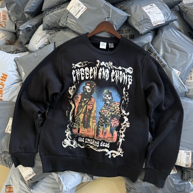出口订单 欧美亚文化Cheech Chong骷髅 美式复古圆领卫衣男女薄绒