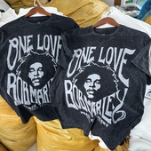 男女夏薄t恤 marley摇滚水洗做旧短袖 美版 雷鬼raggae鲍勃玛丽bob