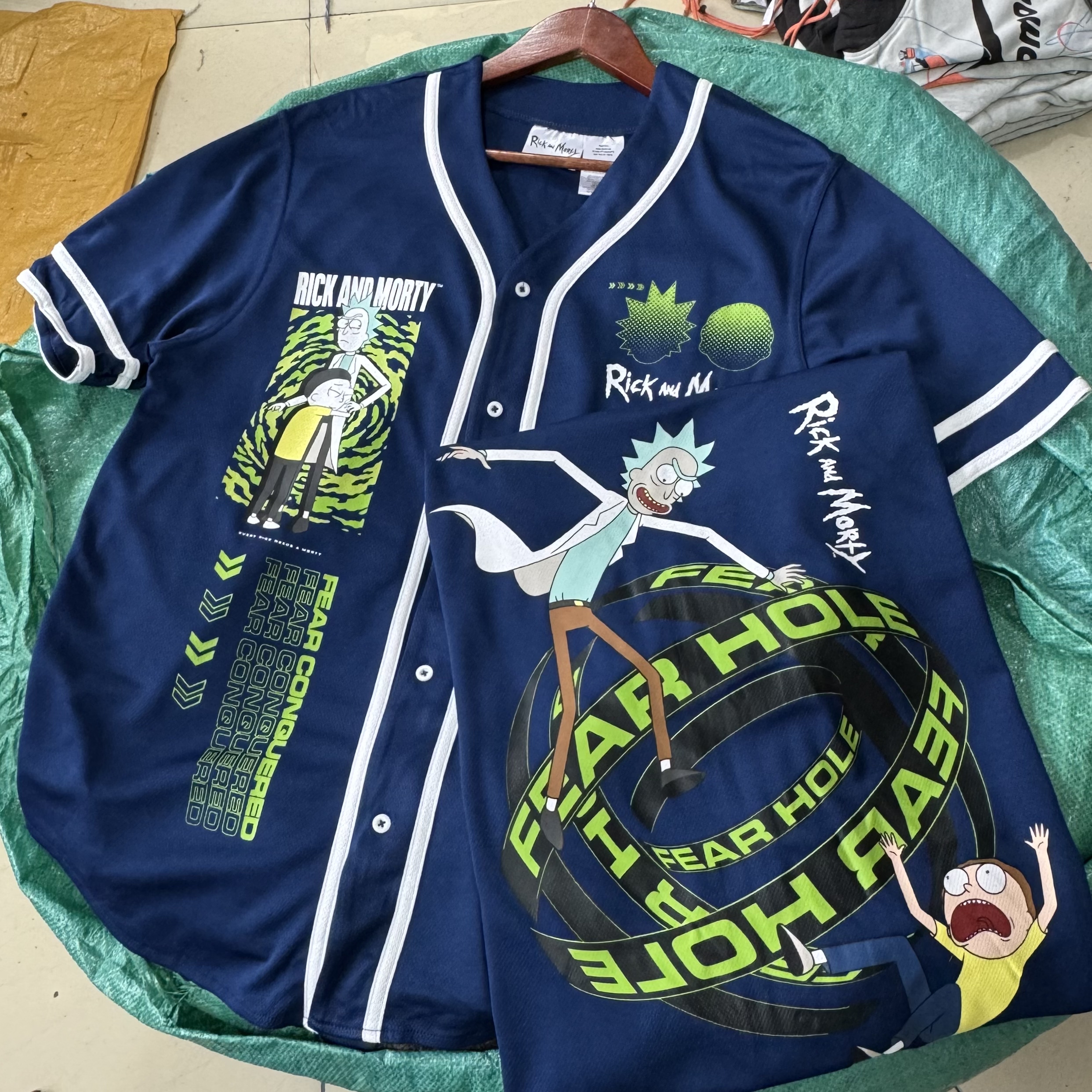 出口单 天才科学家Rick 美式棒球服短袖 复古速干男女开衫T恤夏薄