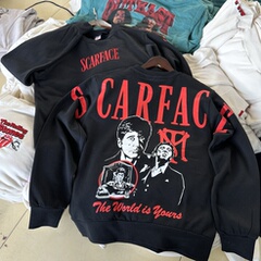 原单 刺绣Scarface疤面煞星阿尔帕西诺 美式复古圆领卫衣男女薄绒