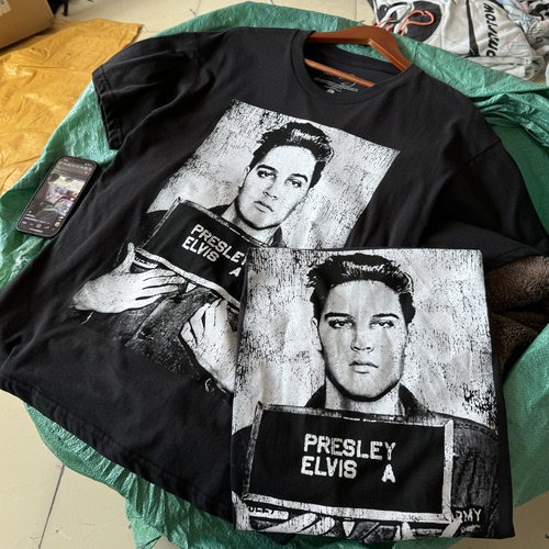美版 猫王Elvis Presley摇滚王入狱照复古宽松短袖T恤男女夏薄849