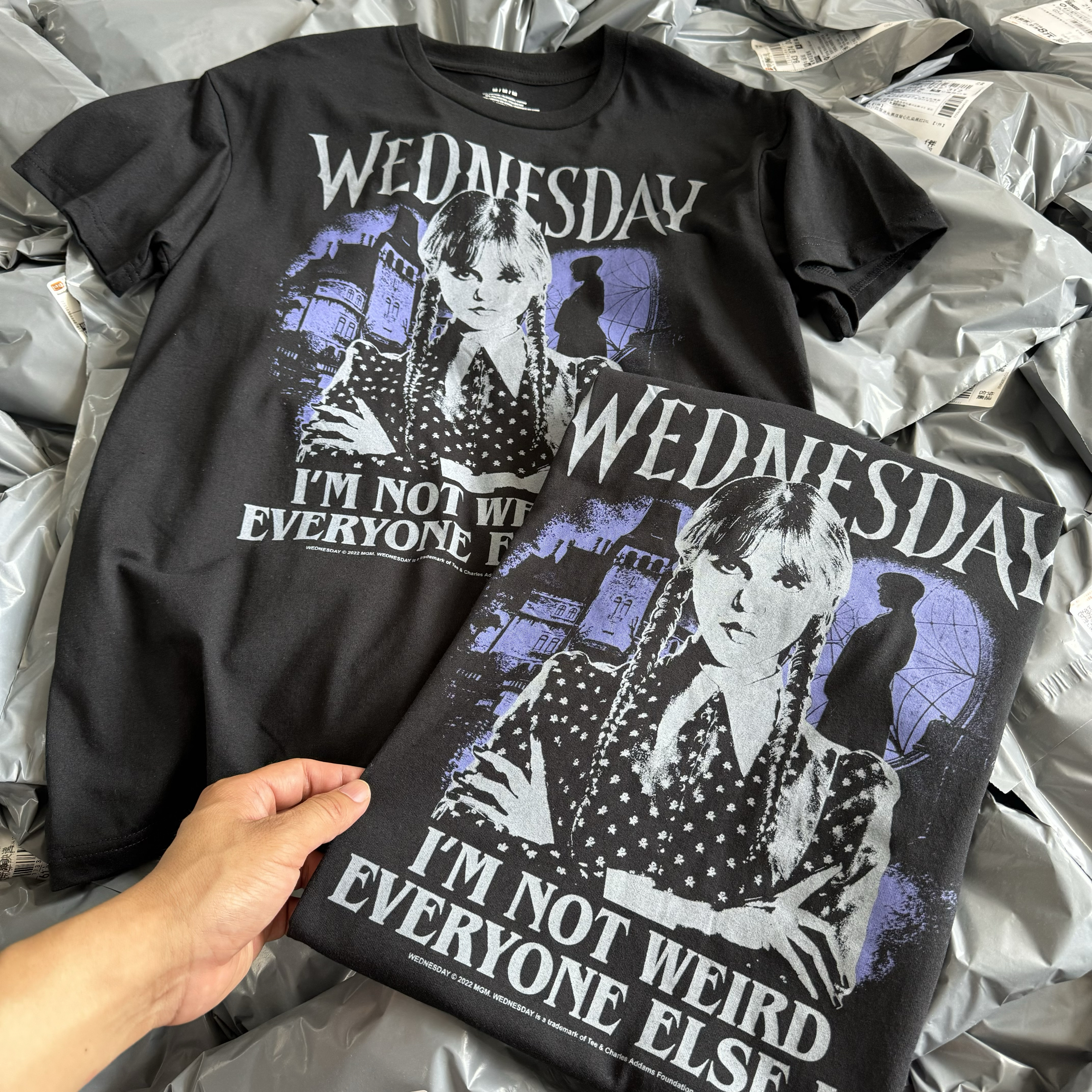 出口尾货 美剧Wednesday星期三亚当斯一家周边男女夏薄短袖T恤369