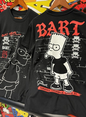 刺绣 Barto巴特辛扑森卡通动漫男女慵懒风短袖T恤夏薄复古美式379