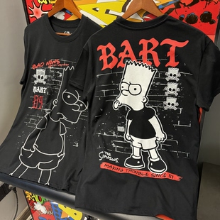 379 T恤夏薄复古美式 刺绣 Barto巴特辛扑森卡通动漫男女慵懒风短袖