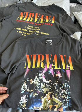 出口单 Nirvana乐队摇滚涅槃Cobain复古宽松T恤男女款短袖美式273
