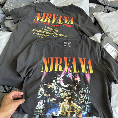 出口单 Nirvana乐队摇滚涅槃Cobain复古宽松T恤男女款短袖美式273