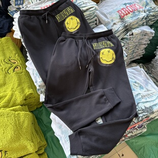 男秋冬卫裤 街头复古薄绒长裤 休闲273 NRVANA涅槃摇滚乐队美式 刺绣