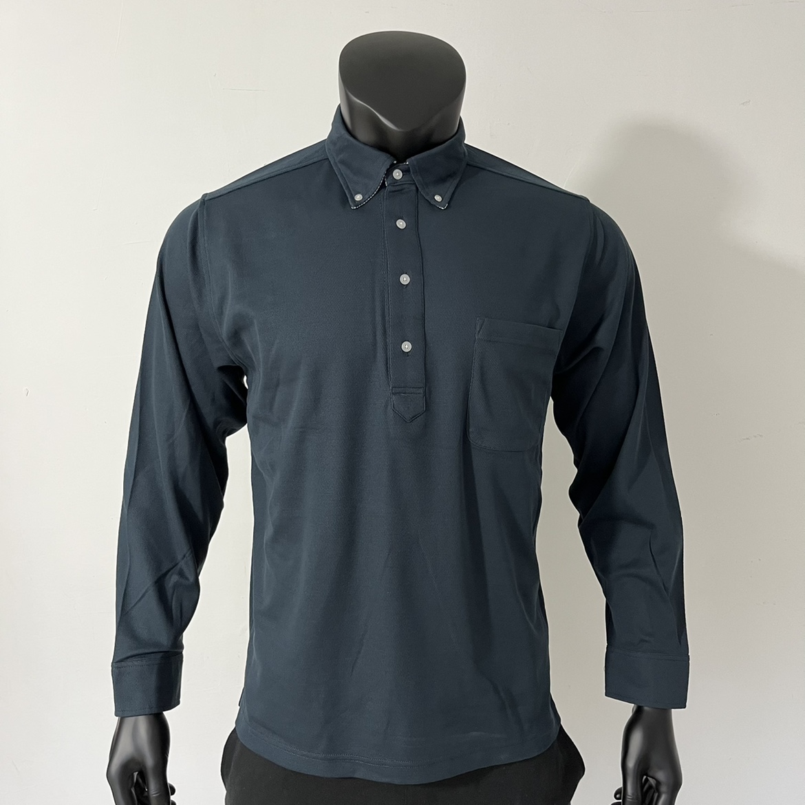 日单尾货 男士长袖翻领polo衫外贸速干 胸前小口袋纯色衬衫休闲