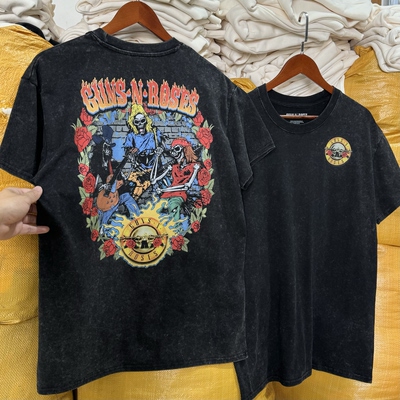美单Guns N' Roses 枪花乐队摇滚1988男士美式复古水洗做旧短T恤