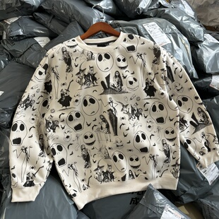 圣诞夜惊魂 杰克莎莉 慵懒风美式复古 圆领卫衣 男女短款薄绒满印