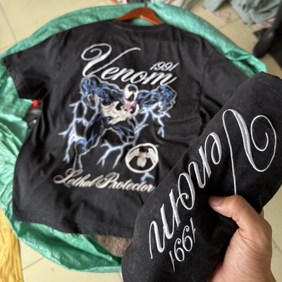 毒夜 x 致命守护者 曼威Venom 刺绣水洗做旧短袖 男女夏薄t恤短款