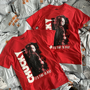 T恤红男女943 复古短袖 出口订单尾货 Chucky鬼娃回魂恐怖恰吉美式