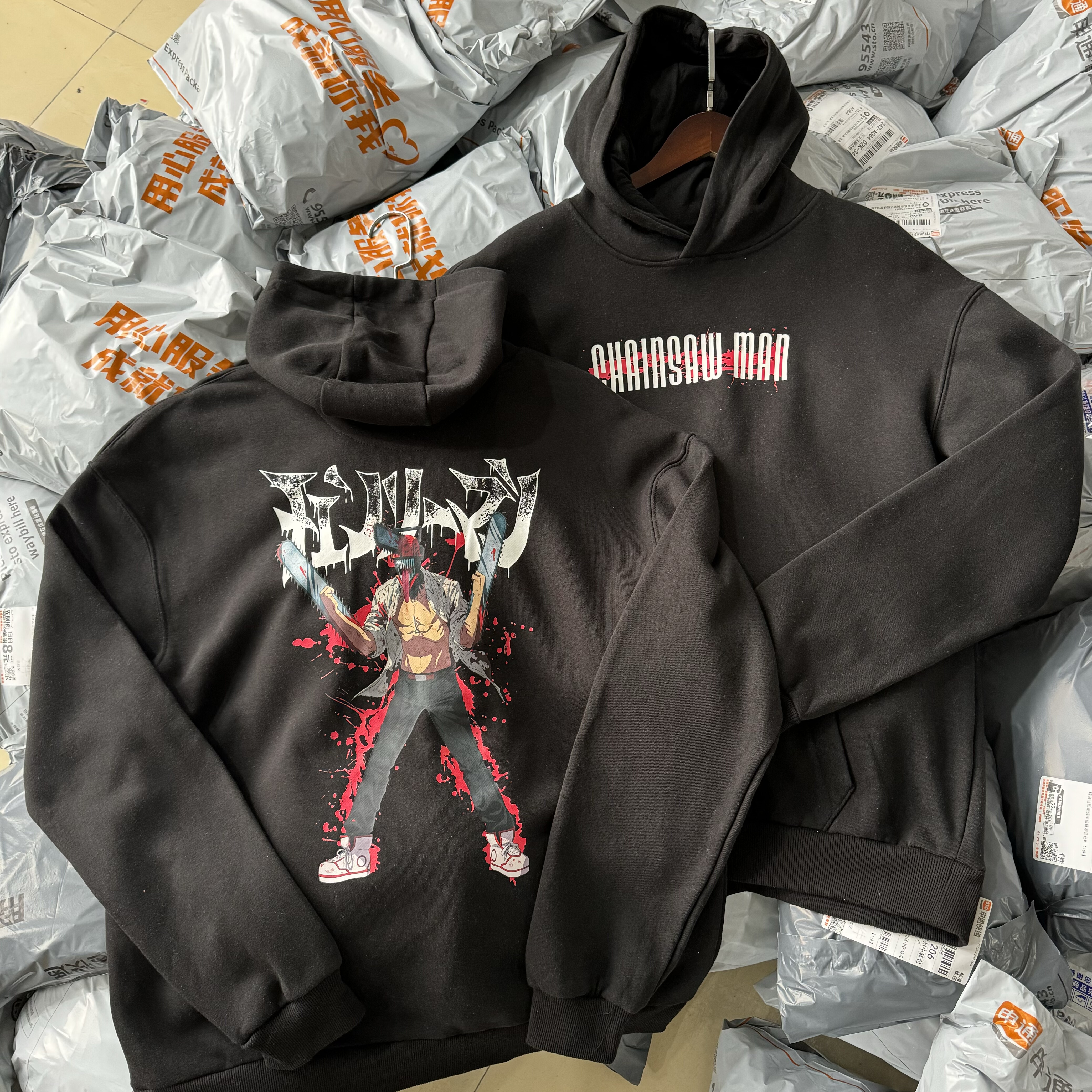 纯原尾货 电锯人Pawer帕瓦周边美式卡通连帽卫衣男女秋冬薄绒帽衫