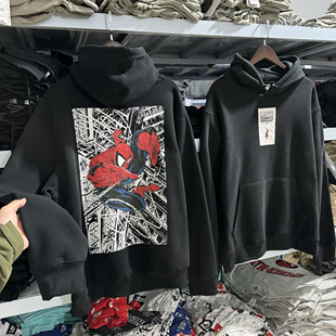 出口尾货 曼威蜘蛛联名男女款秋冬薄绒连帽卫衣 前后印花上衣1499