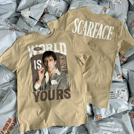 出口单 Scarface电影美式复古t恤街头小众男女同款短袖T恤夏薄037