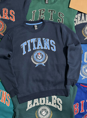 出口尾货 NFL美式橄榄球队标纪念版圆领卫衣男女秋冬薄绒上衣7392