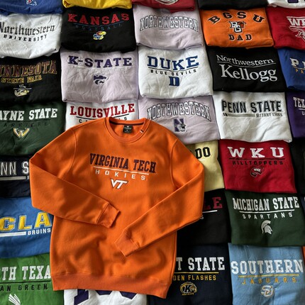 原单 刺绣 NCAA美国大学联盟 圆领学院风卫衣 美式秋冬薄绒多巴胺