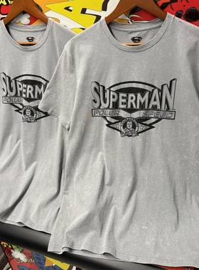美版 Dc超级英雄Superma文化衫 复古水洗做旧男女短袖夏薄t恤透气